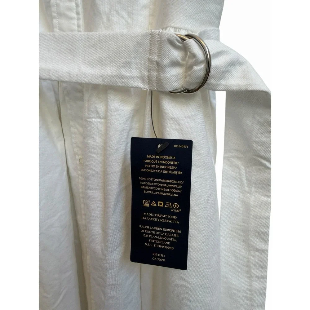 Ralph Lauren Girls Belted Cotton Oxford Shirtdress Sz 12 White Polo Dress NEW